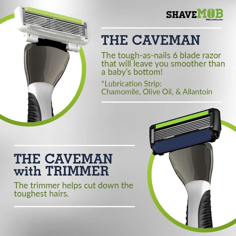 ShaveMOB 6-Blade Men's Razor Kit (Flex Head Handle + 24 Refills) (No Trimmer)- The Caveman Shaving Kit