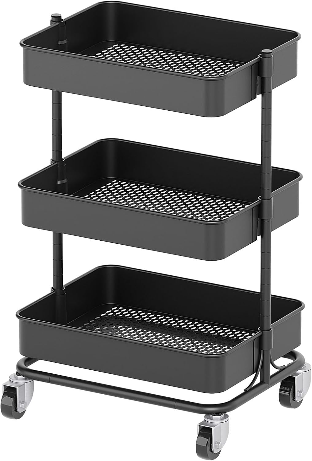 Utility Rolling Cart - Heavy Duty Metal Storage Organizer with Wheels | Portable 3-Tier Shelving Unit for Office, Bathroom, Kitchen (White)