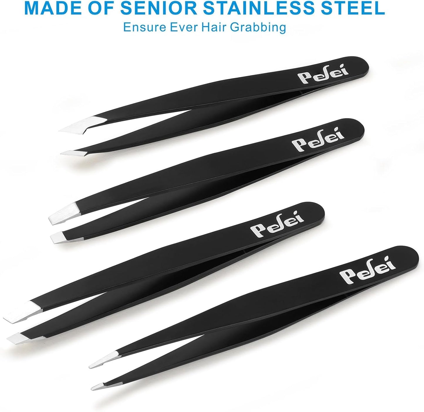 Professional Stainless Steel Tweezers Set - Precision Eyebrow & Facial Hair Removal | Black