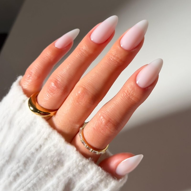 Glamnetic Press-On Nails | Medium Almond Milky White Fake Nails - 30 Nail Kit with Glue, 15 Sizes Available