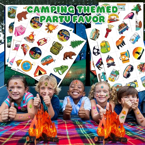 Camping-Themed Temporary Tattoos for Kids - 96 PCS Party Favors