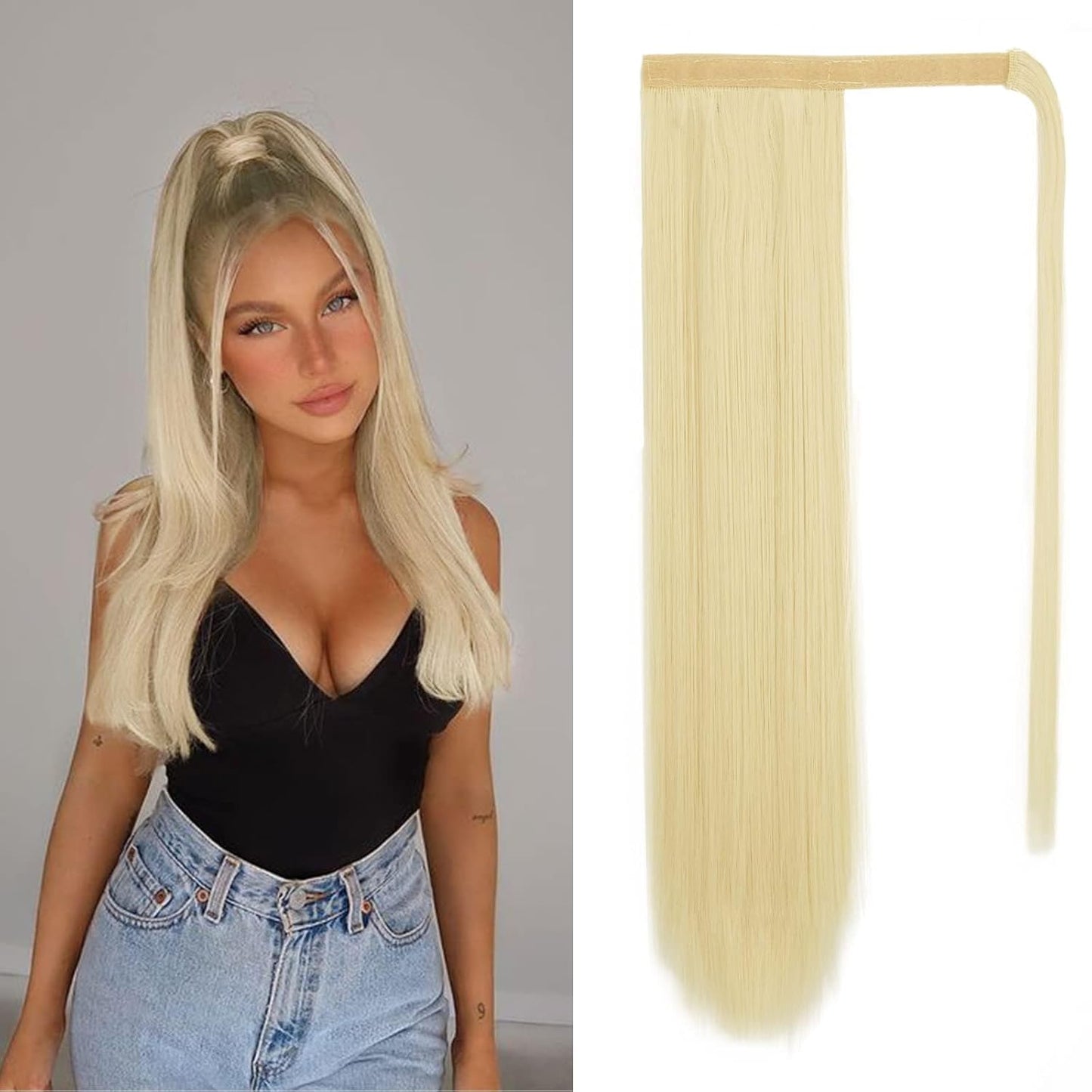 Dark Brown Straight Ponytail Extension - 28 Inch Clip-In Hairpiece for Women | Synthetic Wrap Around Style