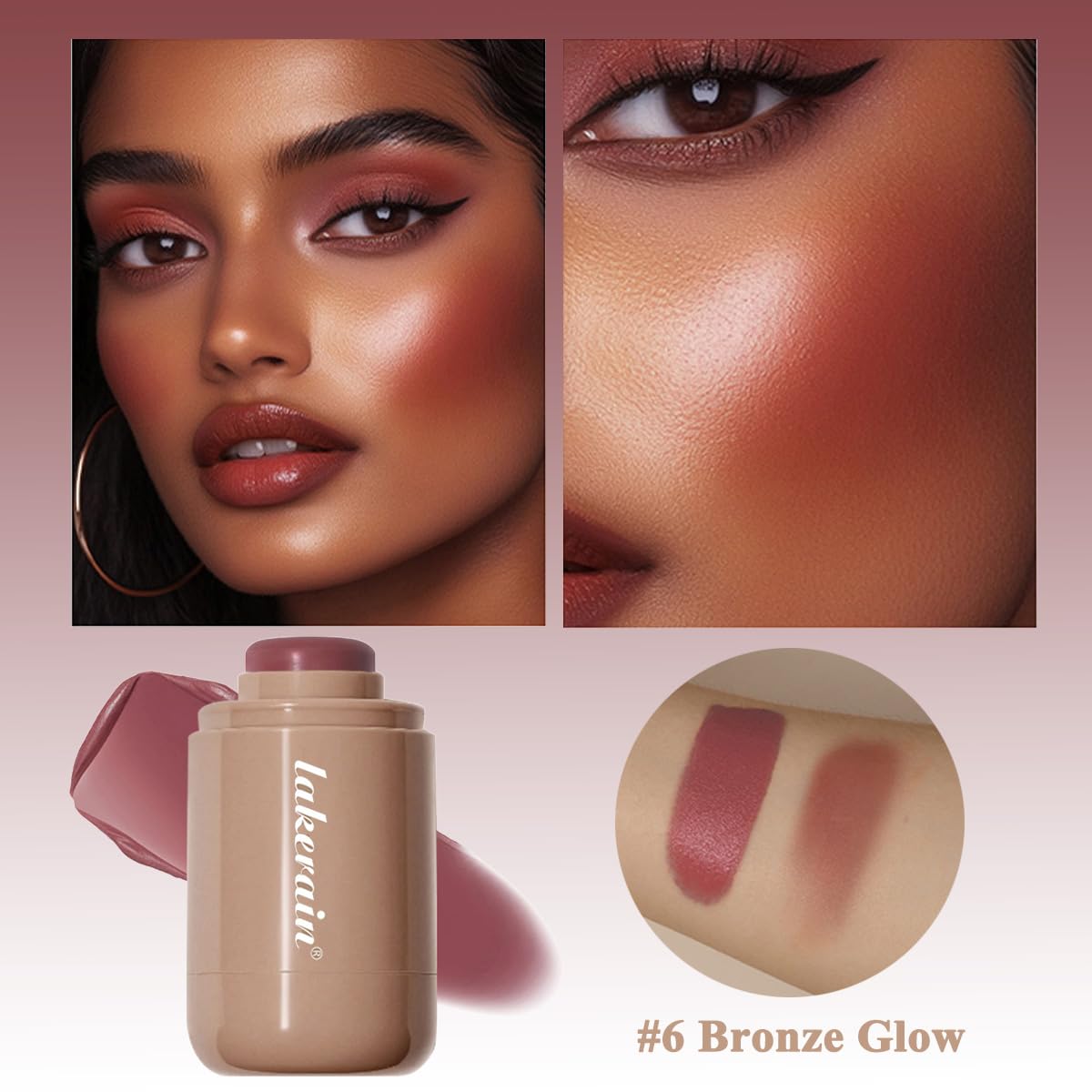 Cream Blush Stick - Natural Matte Finish Hydrating Makeup | #6 Bronze Glow, Lightweight & Blendable