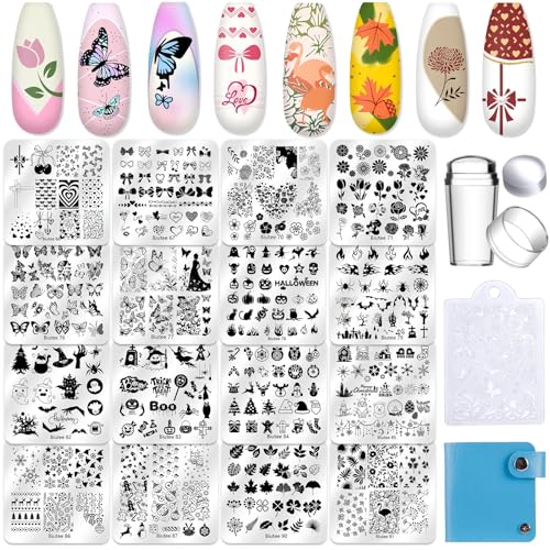 Biutee 20PCS Nail Art Stamping Kit with Plates & Silicone Stamper