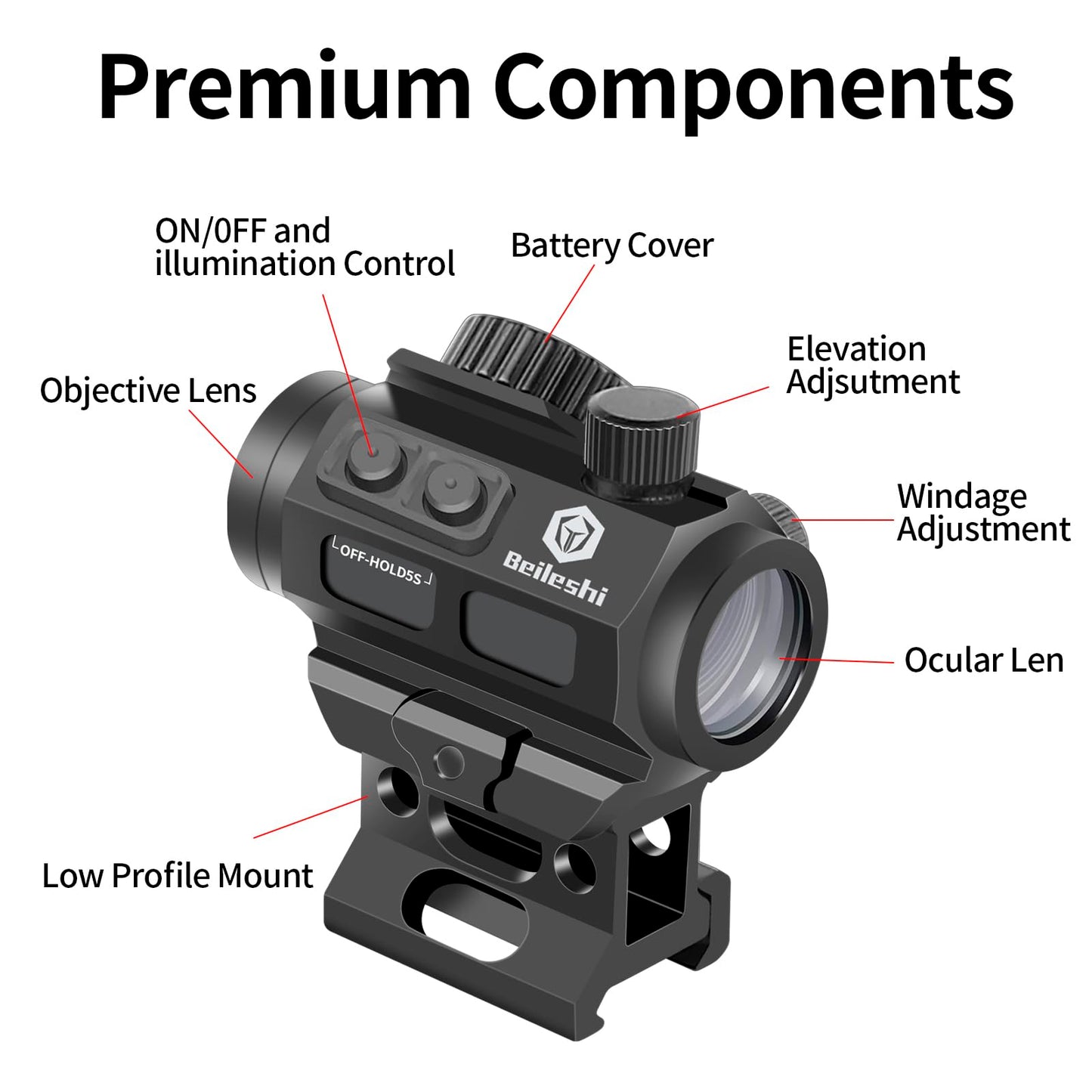 Beileshi Red Dot Sight, 4 MOA Compact Red Dot Gun Sight Waterproof & Shockproof & Fog-Proof Rifle Scope with 1 inch Riser Mount, Upgrade M1KS