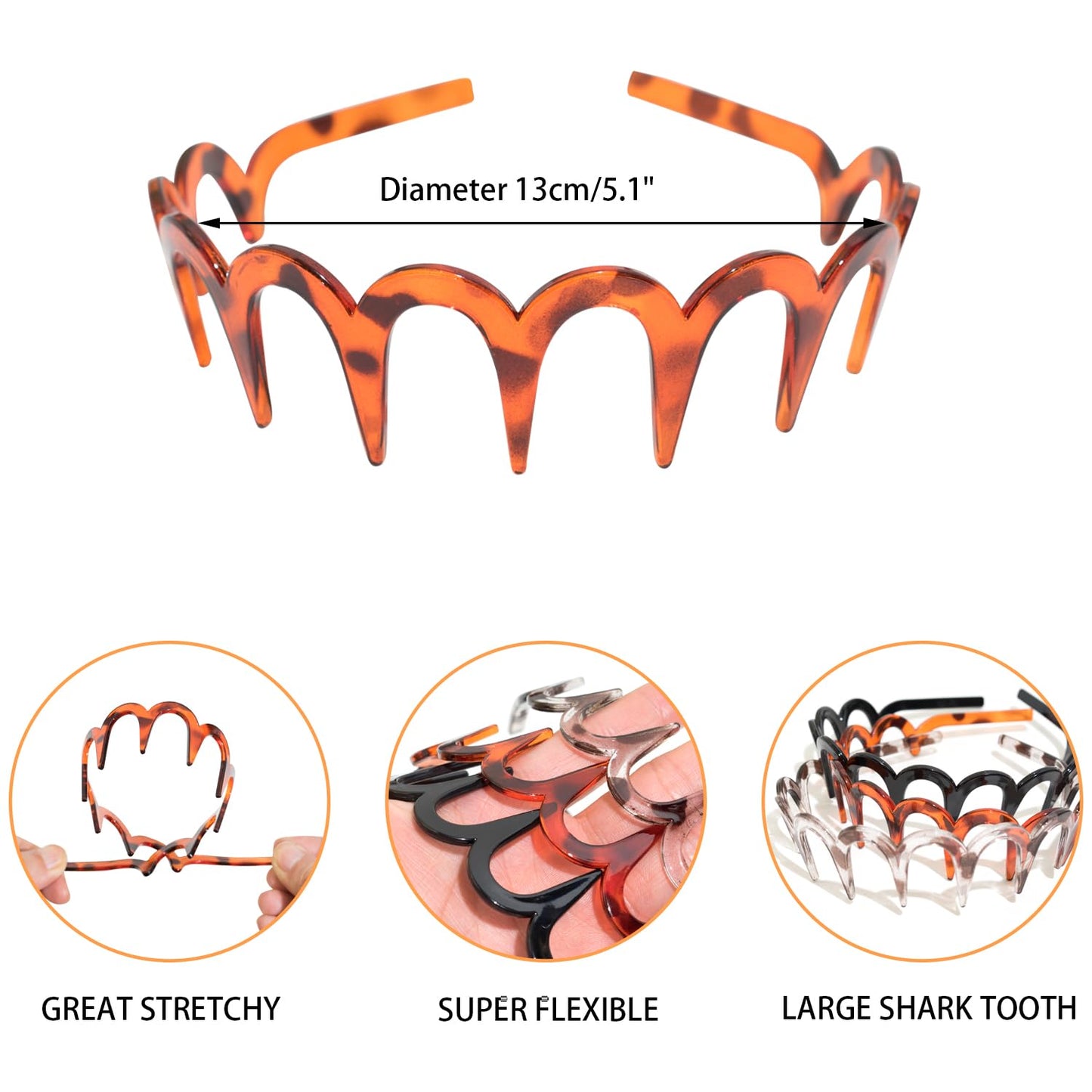 Jeffan Zigzag Headbands for Women, 3 Pack U-Shaped Plastic Headbands - Comb Hoop Wave Teeth Hairband