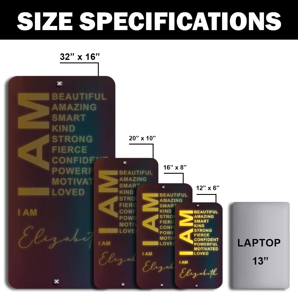 ONPRINTS Personalized Affirmation Mirror LED Light - I Am Mirror - Light Up Sign for Wall RGB Light - Personalized Name Sign for Bedroom Living Room