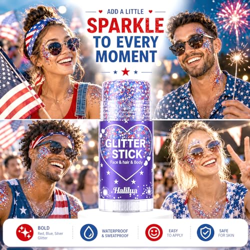 Patriotic Glitter Stick for Face & Hair - Red, White & Blue