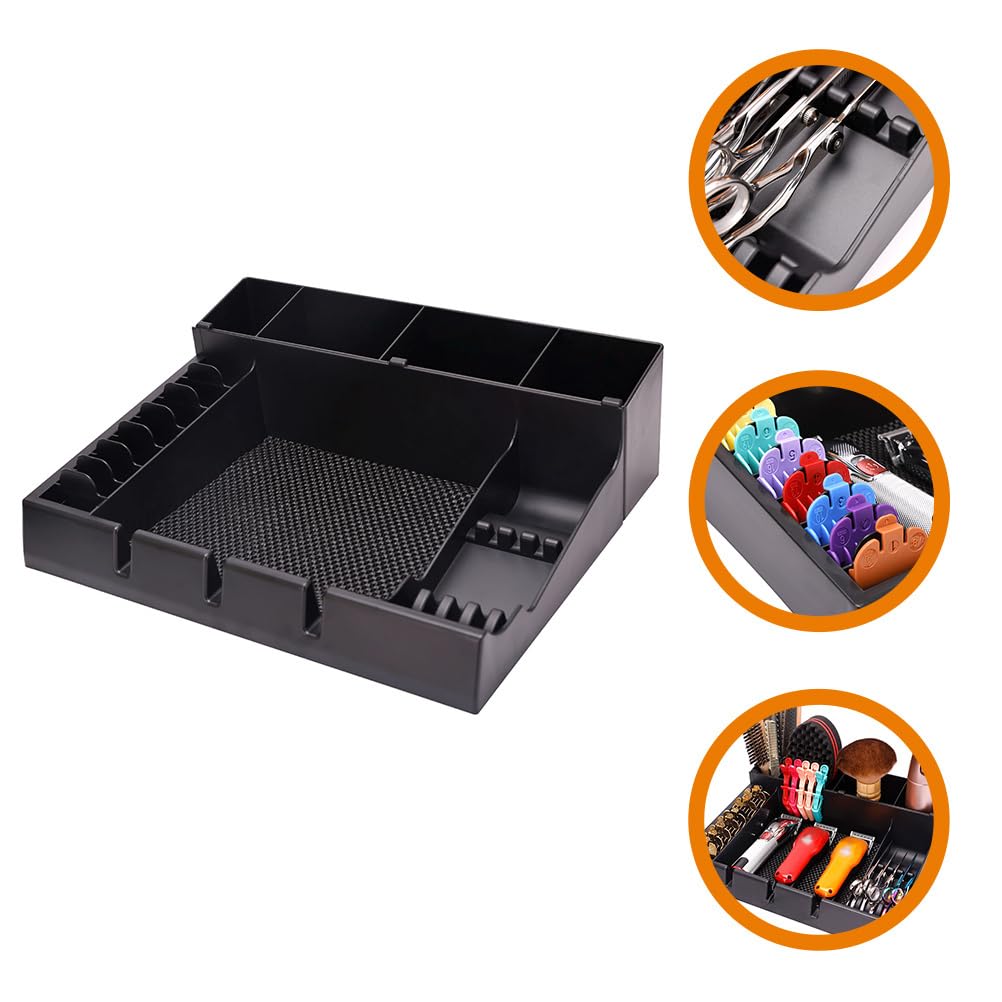 FRCOLOR Clipper Organizer for Barber with Multi-Compartment Push-Cut Storage Box and Clipper Guard Holder Salon Station Haircut Tools Keeper 15X12X4 Inches