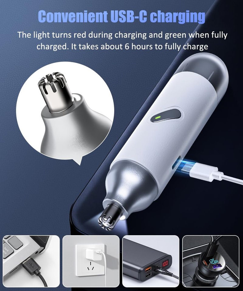 Nose Hair Trimmer for Men & Women, 2 in 1 Electric Nose and Ear Hair Trimmers Ear & Eyebrow Grooming Kit Face Clipper with Powerful Motor and Dual-Edge Blades Waterproof, Portable Travel Size (White)