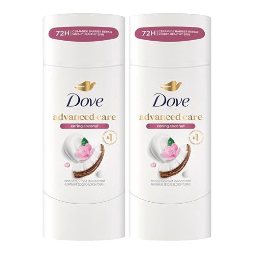Dove Advanced Care Antiperspirant Caring Coconut, 2 Count Deodorant Stick for Women, for 48 Hour Protection And Soft And Comfortable Underarms, 2.6 oz