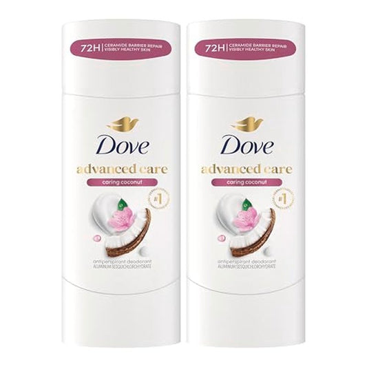 Dove Advanced Care Antiperspirant Caring Coconut, 2 Count Deodorant Stick for Women, for 48 Hour Protection And Soft And Comfortable Underarms, 2.6 oz