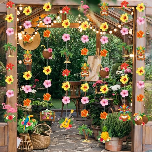 Tiamon Hawaiian Luau Party Hanging Decorations - 8 Pcs Aloha Banner Garland