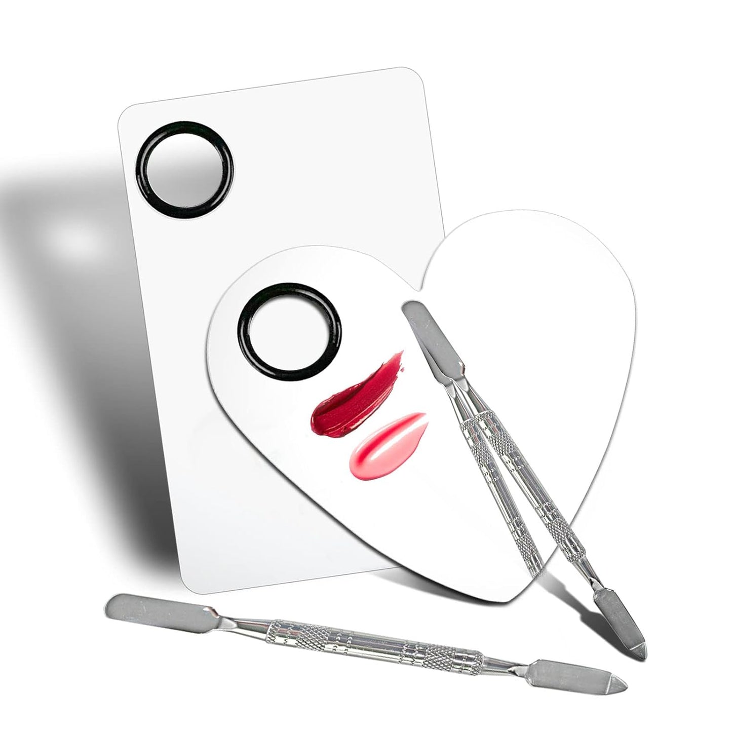 Stainless Steel Makeup Mixing Palette Set - 2 Pcs with Spatula for Foundation, Eye Shadow & Nail Art
