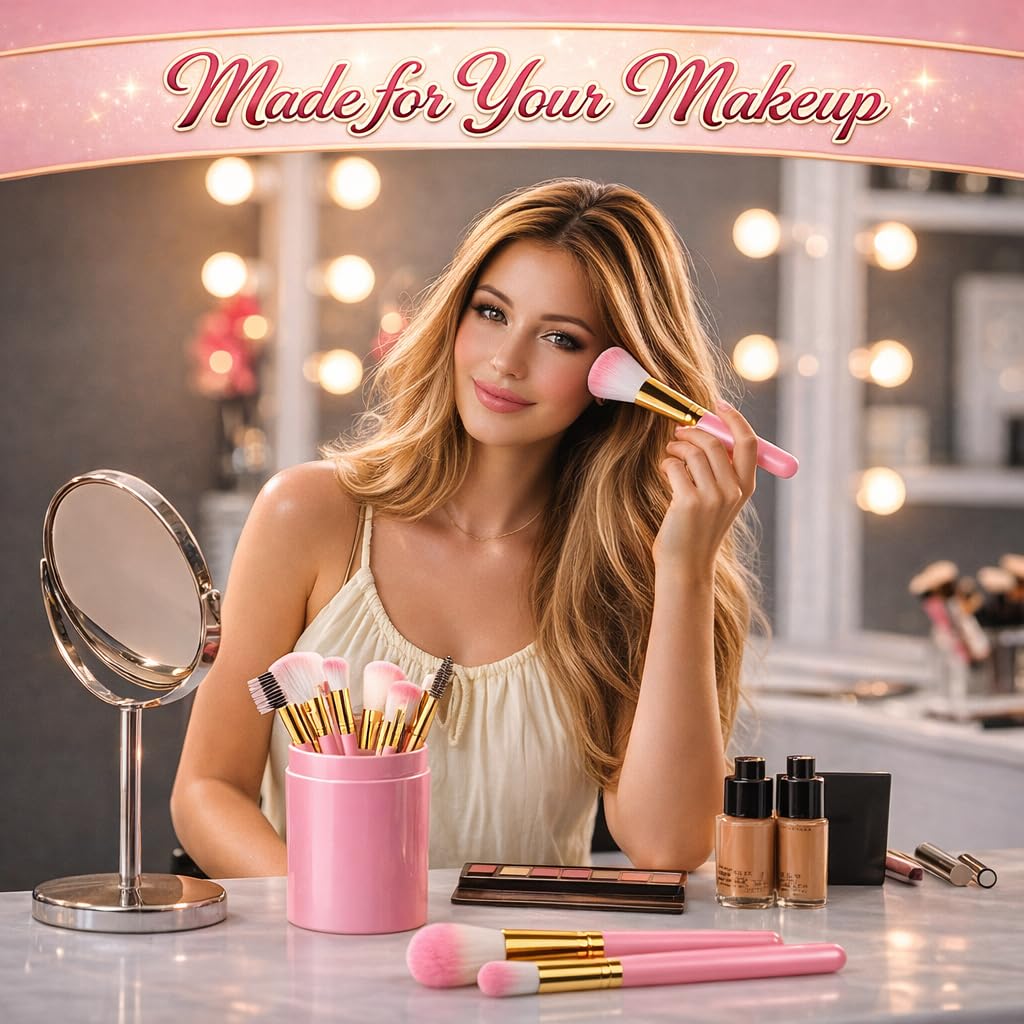 Professional Makeup Brush Set - 12 Pcs Soft Synthetic Bristles | Portable Travel Case for Artists