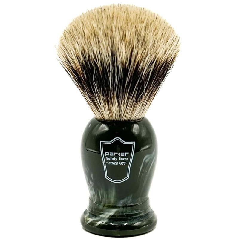 Parker - The King - Oversized 3 Band Pure Badger Bristle Shaving Brush - Long Loft – Brush Stand Included - Generates a Giant and Luxurious Lather