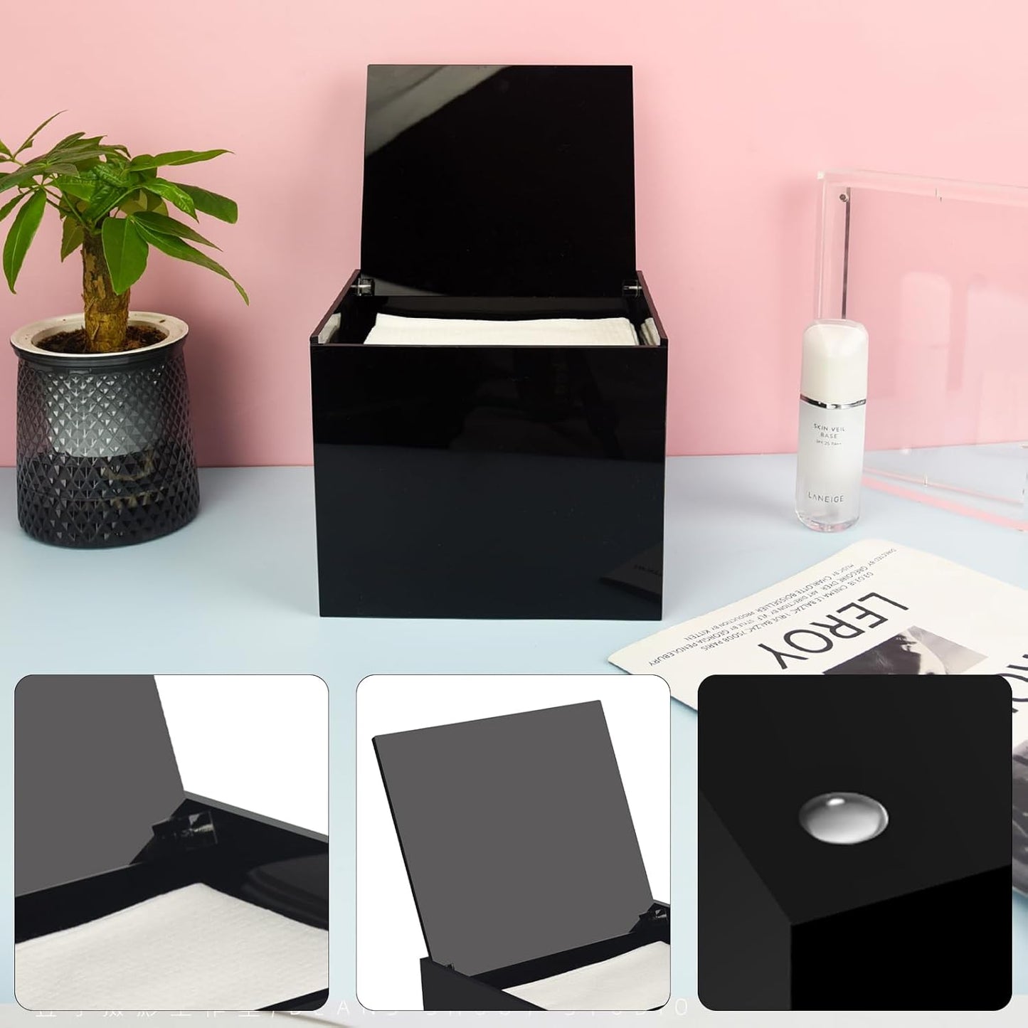 Acrylic Disposable Face Towel Holder Storage Box - Black Design for Easy Organization