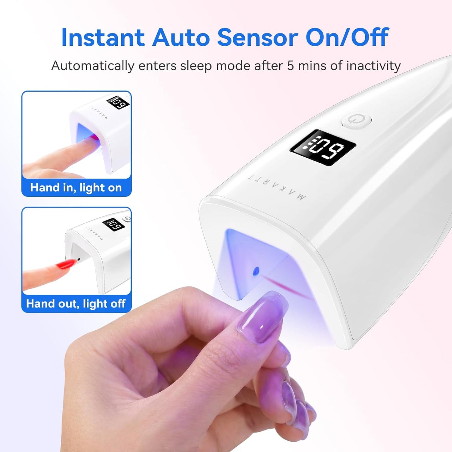 Portable UV LED Nail Lamp - 222 mW/cm² Cordless Nail Dryer for Gel & Rhinestones | Rechargeable with LCD Display & Timers