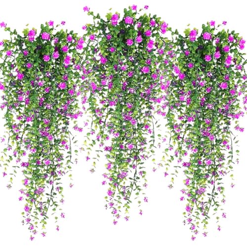 Artificial Hanging Flowers - 3 Pcs UV Resistant Faux Plants for Indoor & Outdoor Decor