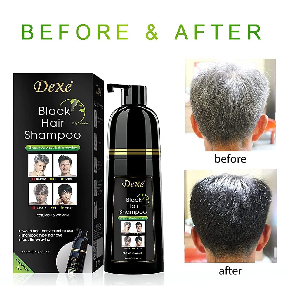 Dexe Hair Dye Shampoo - Black Hair Color for Men & Women | 14.1 Fl Oz Gray Coverage