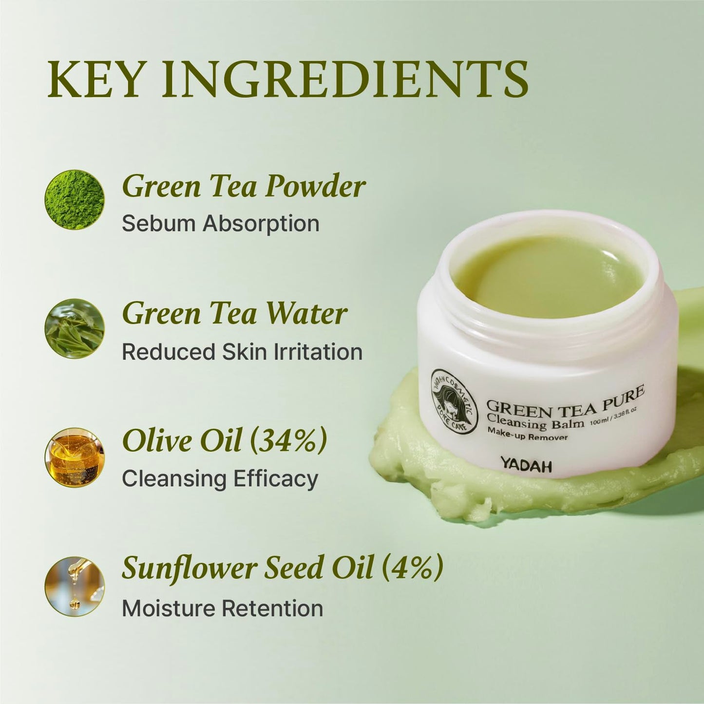 YADAH Green Tea Cleansing Balm, 3.38 fl oz, Makeup Remover