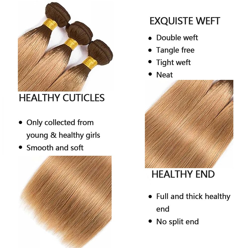 28 30 32 Inch Ombre Honey Blonde Bundles Human Hair T4/27 Straight Bundles 2 Tone Brown and Blonde Straight Bundle
