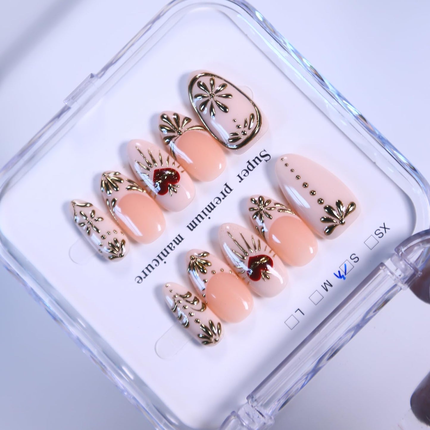 Press On Almond Nails - Handmade 3D Design, Thick Acrylic Gel | Reusable DIY Artificial Nails for Women (10 Pieces)