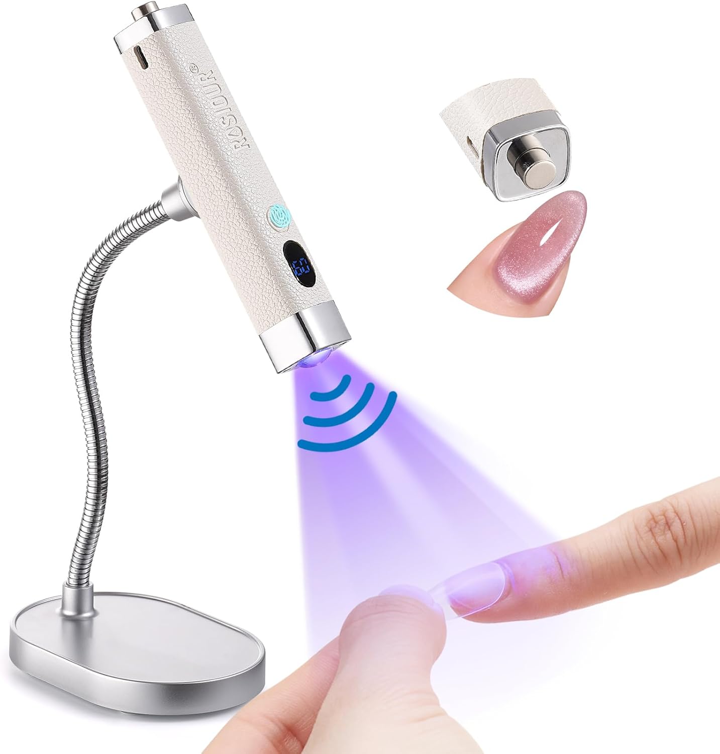Mini UV Lamp for Gel Nails - Rechargeable Handheld LED Curing Light | Fast Dry Auto Sensor (White)