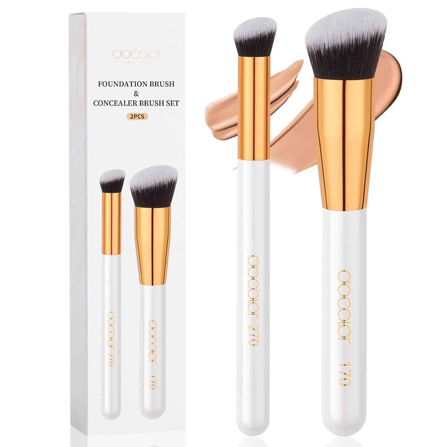 Docolor Foundation Brush Set - 2PCS Professional Angled Kabuki & Concealer Brushes for Flawless Makeup Application | Ideal for Liquid, Cream, and Mineral Blending