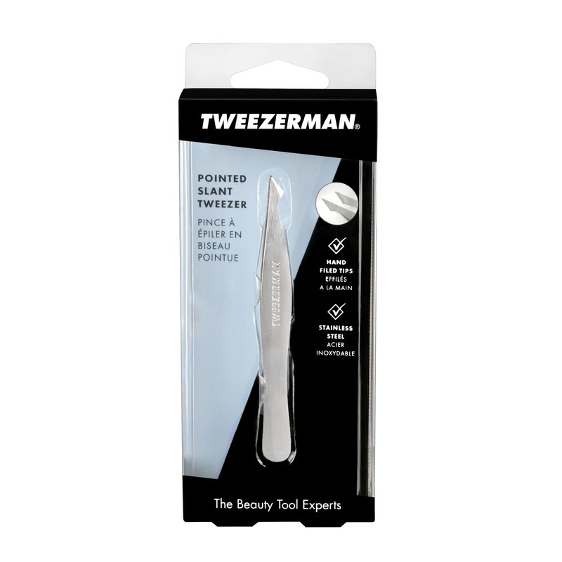 Tweezerman Stainless Steel Slanted Point Tweezer - Eyebrow Precision Tweezers, Facial And Ingrown Hair Removal (Classic Stainless)
