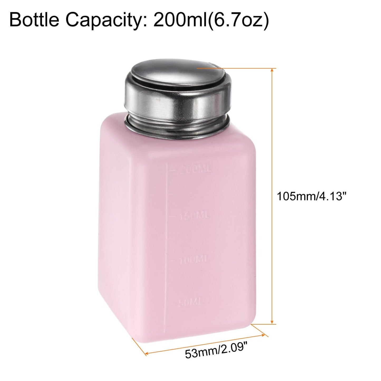 HARFINGTON 2pcs Solvent Alcohol Dispensers 200ml(6.8oz) Push Down Liquid Dispenser Pump Bottle with Sealing Stainless Steel Lid for Acetone Cleanser Polish Remover, Pink
