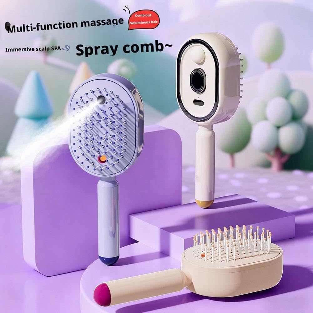 Wmool Electric Steam Brush for Hair, Electric Spray Air Cushion Massage Comb for Women, Rechargeable Water Spray Hair Brush, Detangling & Anti-Static Hair Brush, Reduce Frizz, Smooth & Nourish