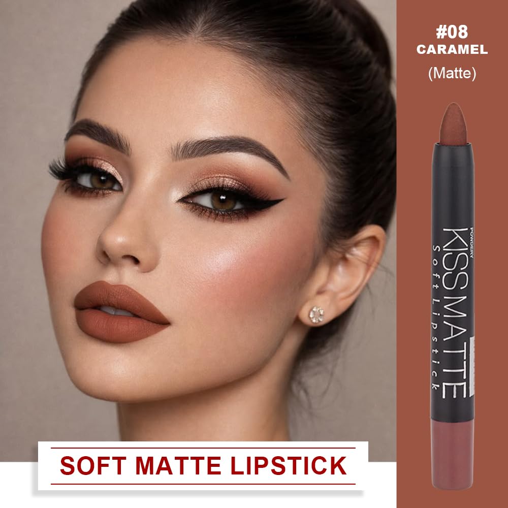 BINGBRUSH Matte Lipstick long lasting, Velvet Lip Crayon Lip Pencil, Longwear Lipstick Waterproof LipColor Stick with Smooth Lightweight Formula, Lipstain Pen Lipliner makeup,08