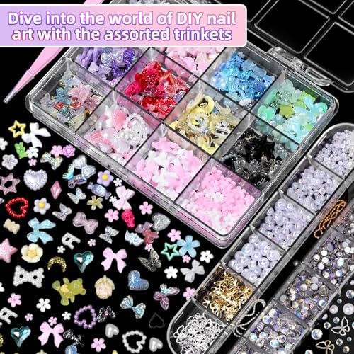 3D Nail Art Charms Set with Pearls & Gemstones - 24 Assorted Designs