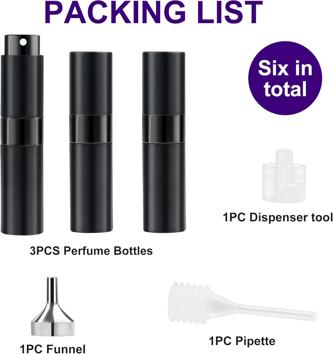 Portable Refillable Perfume Atomizer Bottle - 8ML Travel Size | Ideal Gift for Teens, Adults, Men & Women (Black, 2-Pack)