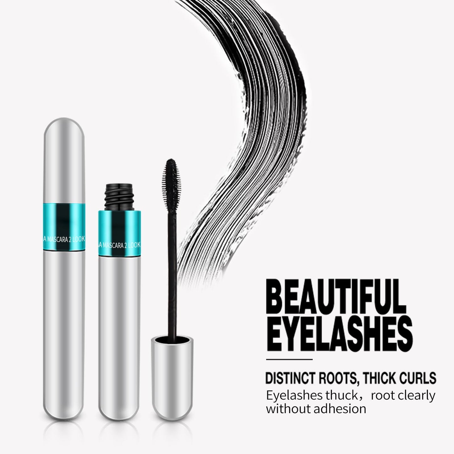 2 Pack 2 in 1 5x Longer Washable Mascara, 4D Silk Fiber Lash For VIBELY Mascara, No Clumping, Long-lasting Black