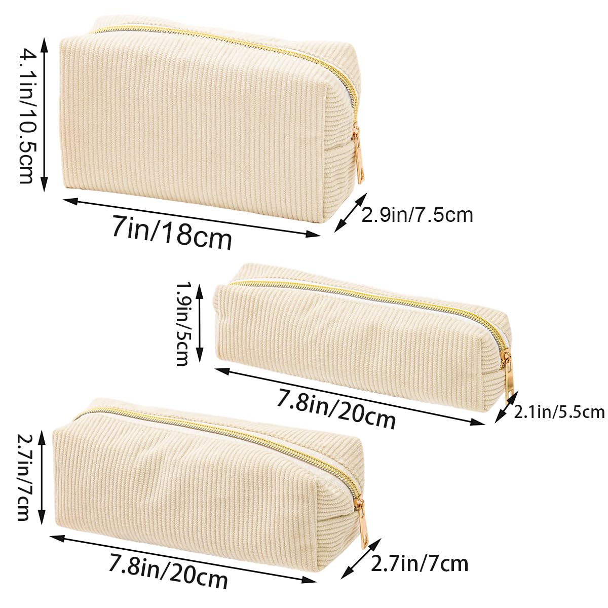 Ordeonrus 3 PCS Small Makeup Bag Set for Women Corduroy Cosmetic Bags Aesthetic Travel Toiletry Bag Cute Pencil Case for School Christmas Holiday Organizer Gifts