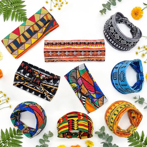 VASTRISE 10 Pack Wide Boho Headbands for Women - African Print Hair Wraps & Turbans