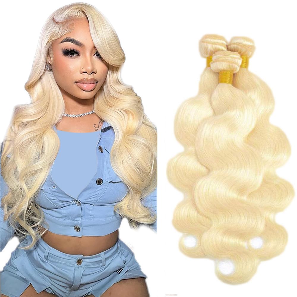 #613 Blonde Bundles Human Hair Honey Blonde Body Wave Bundles 20 22 24 Inch Unprocessed Brazilian Virgin Hair 3 Bundle Deals Quick Weave Hair Extensions 50 Gram Per Bundle For Woman