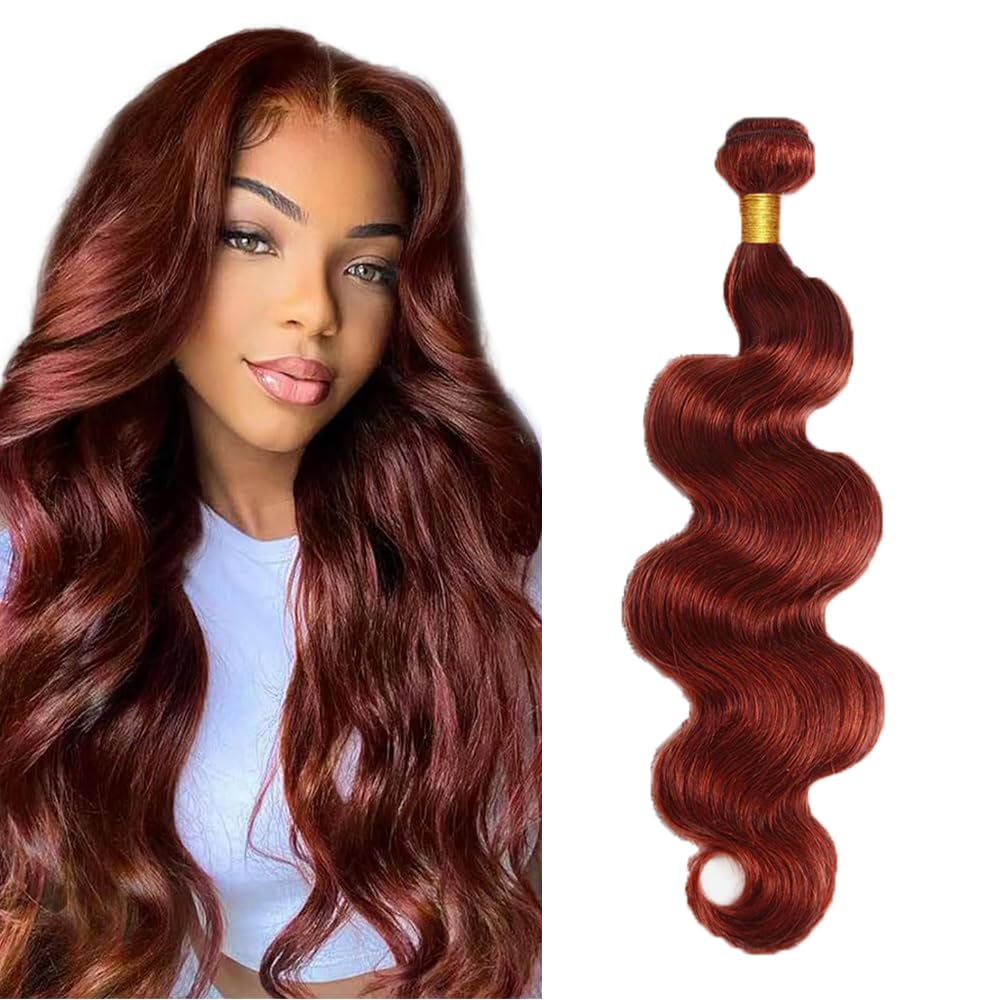 Color 33 Body Wave Bundles Human Hair Auburn Bundles Huxowax Brazilian Virgin Remy Hair Single Bundle 14 Inch Double Weft Soft and Silky Copper Brown Body Wave Bundle 50g