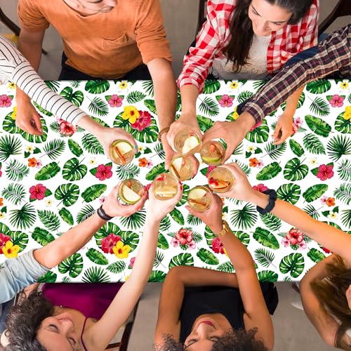 QZYL 4-Pack Hawaiian Luau Tablecloths - 108" x 54" Floral Design