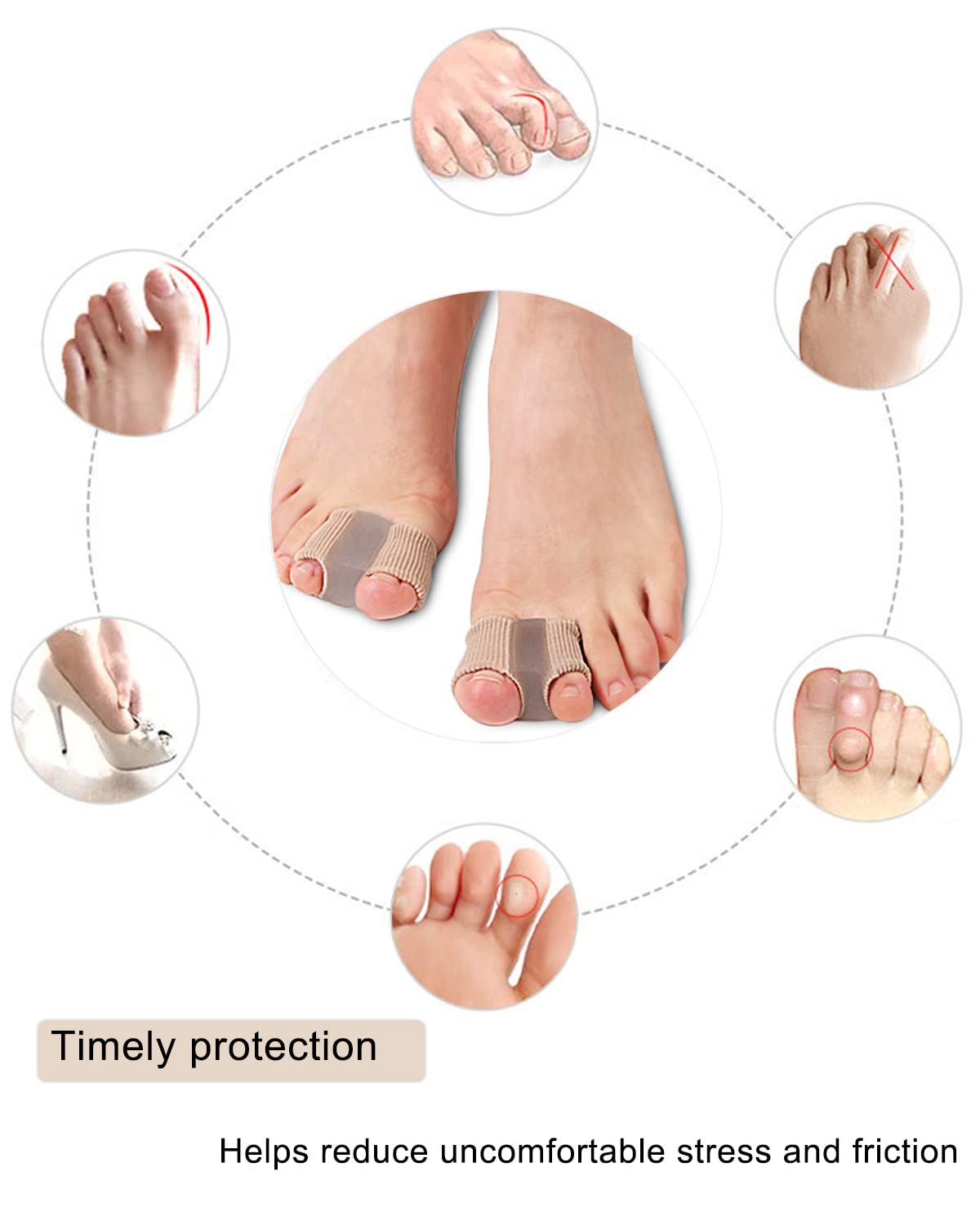 Bunion Toe Separators for Overlapping Toes - Gel Spacers with 2 Loops | Hammer Toe Straightener (2PC)
