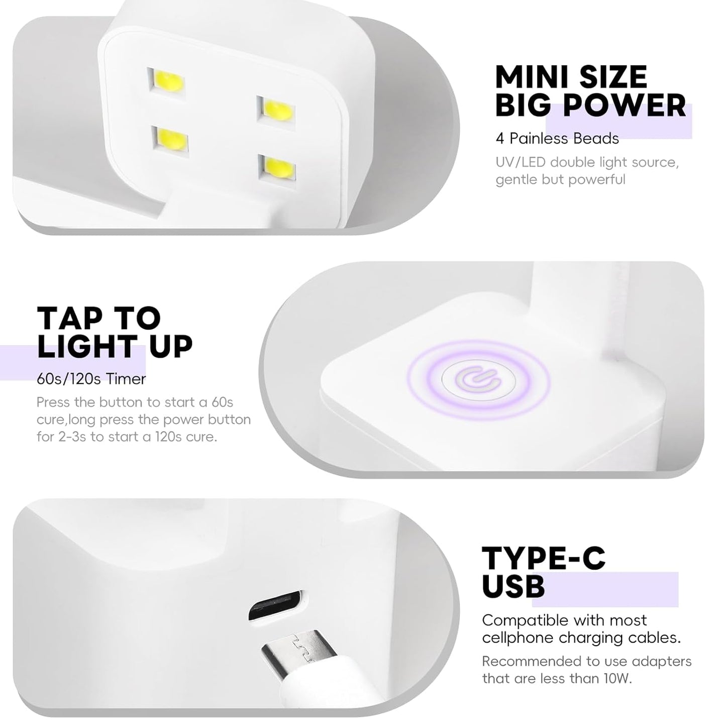 Mini UV Light for Gel Nails - Fast Curing LED Nail Lamp with 2 Timer Modes | Home Salon Essential