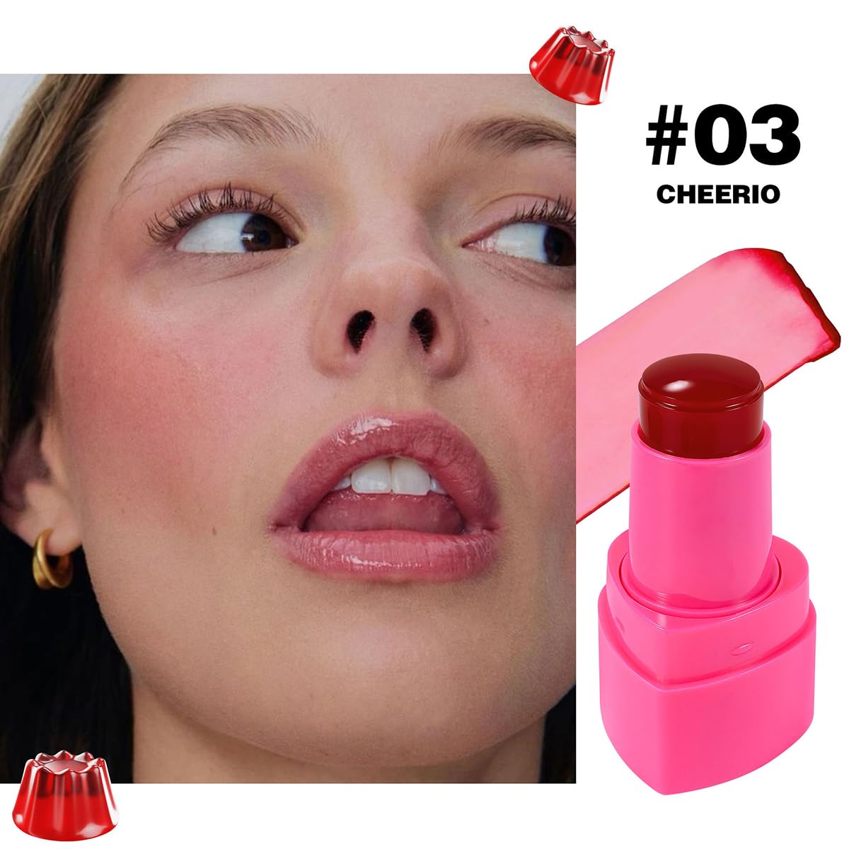 QBPPSSRY 2-in-1 Cooling Jelly Blush and Lip Tint, Hydrating Watercolor Finish, Long-Lasting Color (# 03)