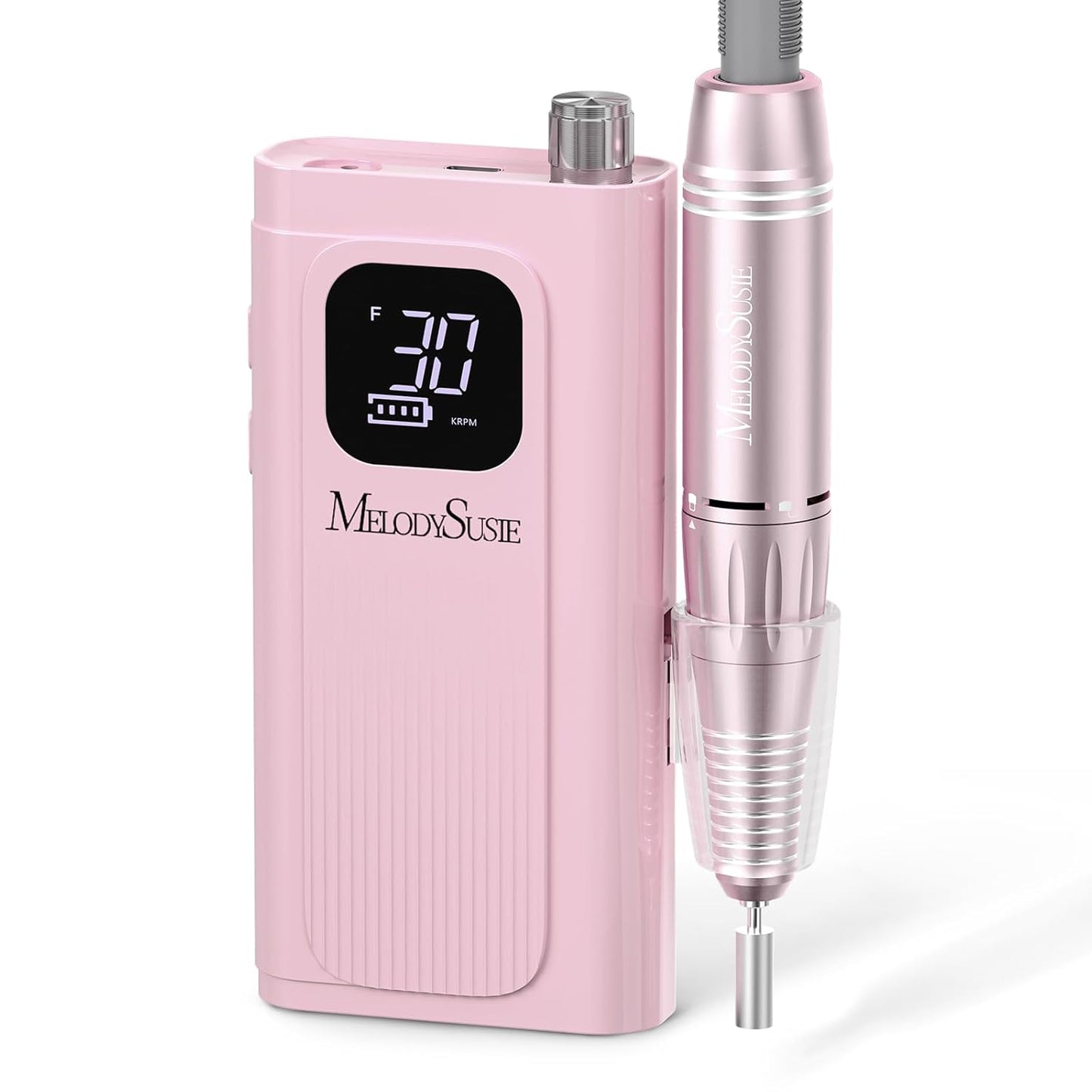 MelodySusie Nail Drill - 30000RPM Rechargeable E-File with LCD Display | Ideal for Manicure, Gel Removal & Nail Art Practice, Pink