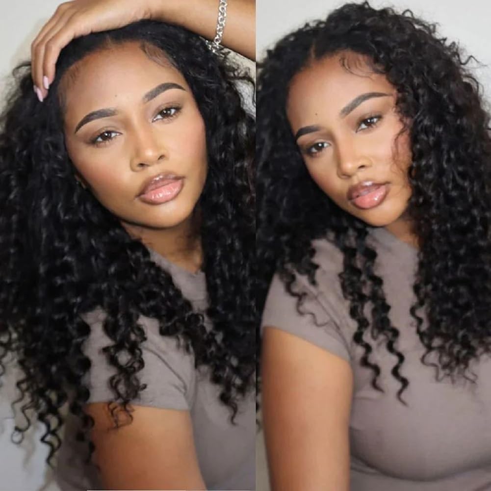 Deep Wave Human Hair Bundles 12 14 16 Inch Curly Bundles Human Hair Weave 100% Unprocessed Brazilian Virgin Remy Hair Wet and Wavy Hair Extensions for Women Natural Black Raw Weft