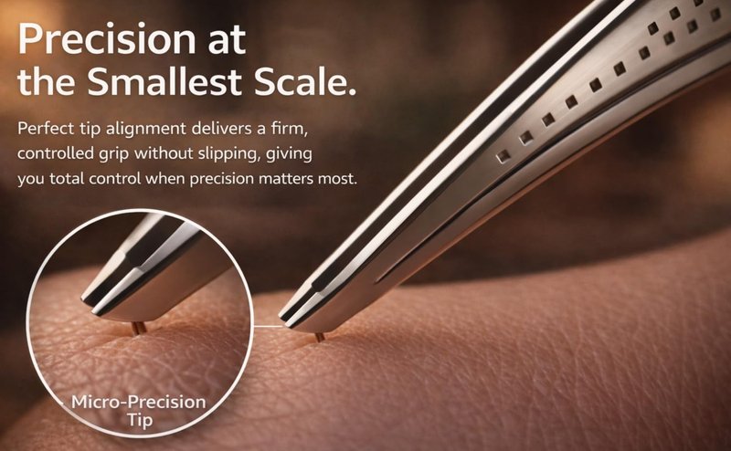 Eyebrow Tweezers – Precision Slant Tip Stainless Steel Tweezers for Ingrown Hair Removal, Professional Salon Grade, Non-Slip Grip