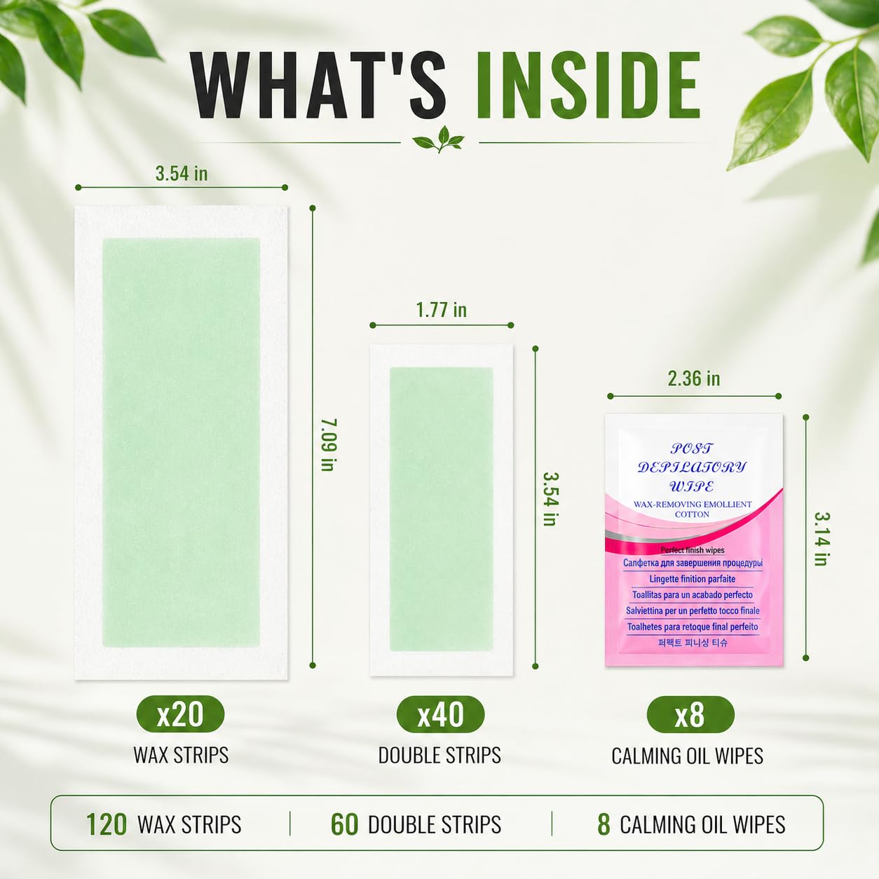 Wax Strips Body Hair Removal 120 Strips Bikini Waxing Strips Dual Sides Brazilian Wax Strip Arms Legs Underarm Back Ready to Use Waxing Kit for Women Men Face
