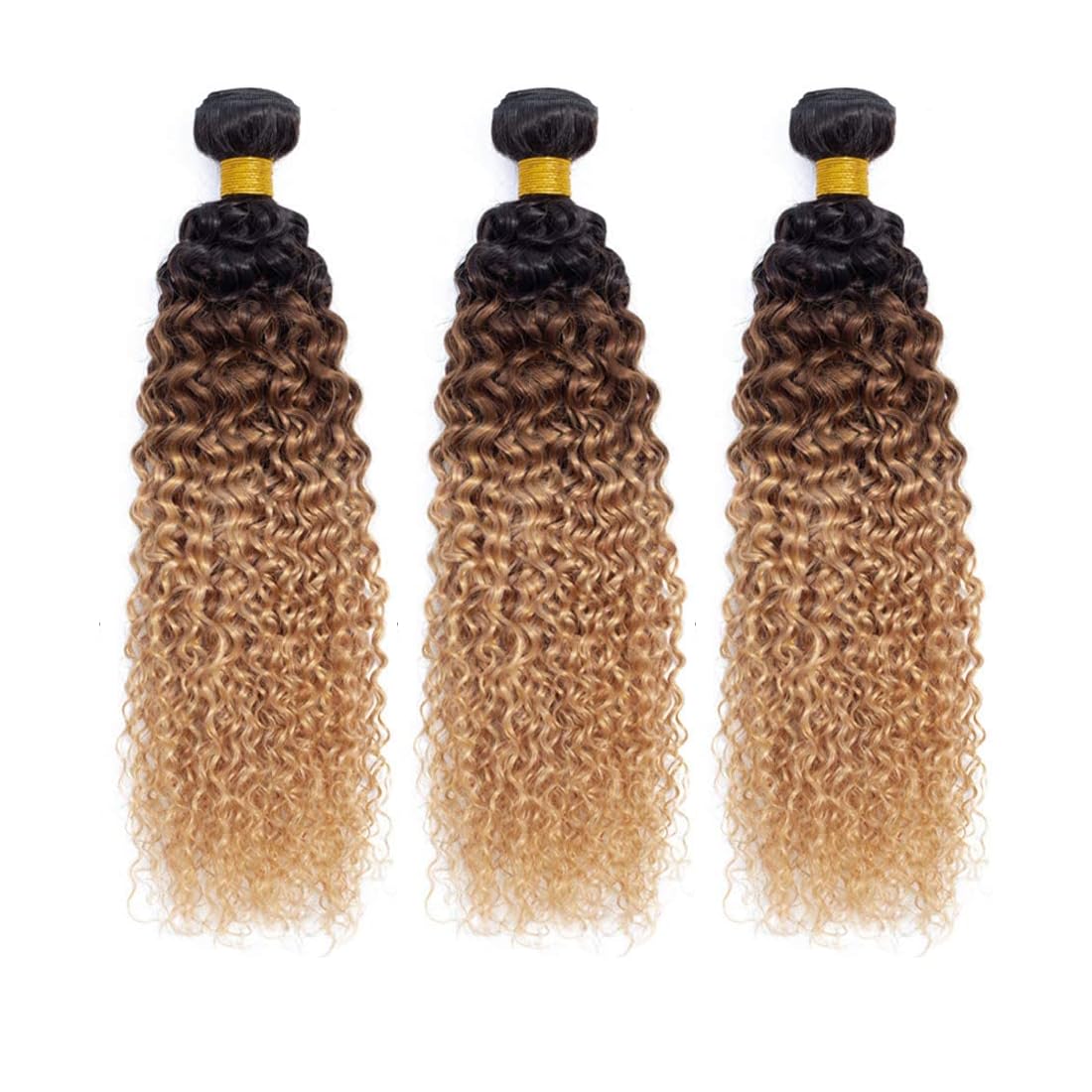HeioWuio 1B427 Blonde Deep Wave bundles Brazilian Remy Extensions Ombre Three Tone Weaves Real Unprocessed Virgin Hair T1B/4/27 24 Inch