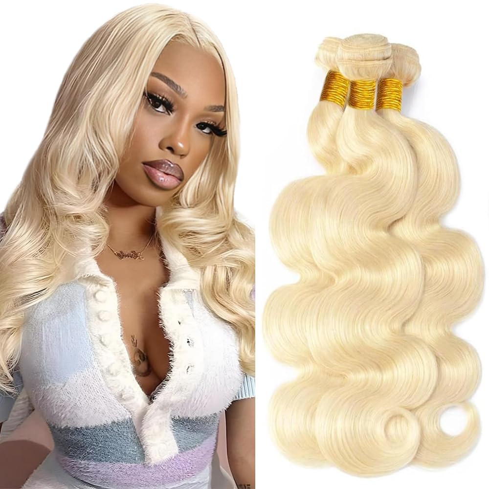 Freiuoke Blonde Human Hair Bundles 20 22 24 Inch 613 Body Wave Bundle Human Hair Unprocessed Virgin Hair 3 Bundles Blonde Body Wave Bundle